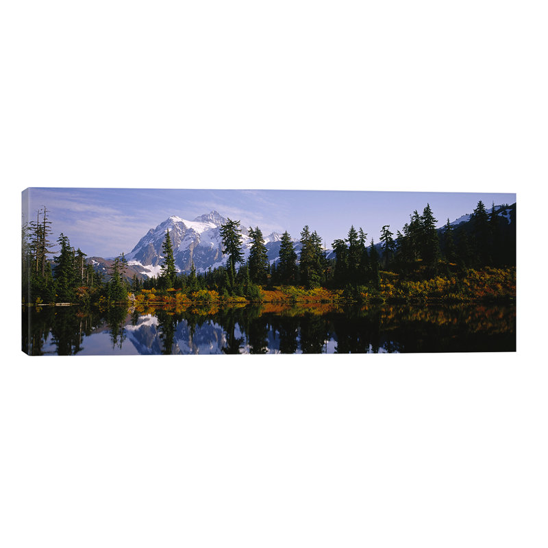 Reflection Of Trees And Mountains In A Lake, Mount Shuksan, North Cascades National Park, Washington State, USA - Wrapped Canvas Panoramic Print