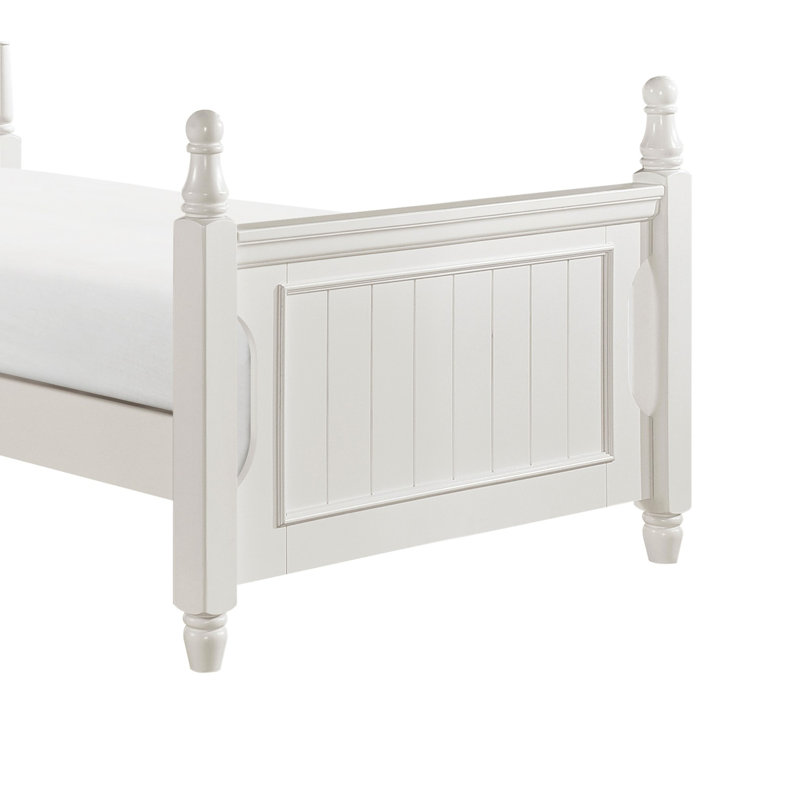 Lit simple pour lit simple en bois blanc classique - Tête de lit et look traditionnel et rails, Lit simple