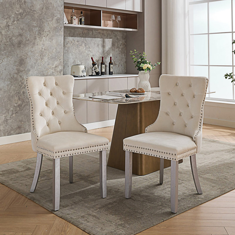 Chaise rembourrée haut de gamme, Blanc lait, Argent argent