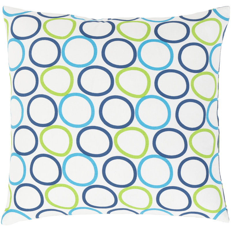 Geometric Cotton Throw Pillow, 20" H x 20" W x 5" D, Bright Blue/Dark Blue/White