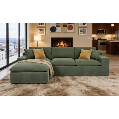 Canapé modulaire rembourré désossé à grain de café avec extension instantanée, sans assemblage requis, poches latérales intégrées et coussins décoratifs inclus.