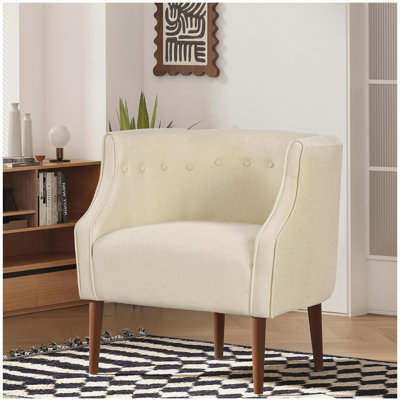 Fauteuil club moderne avec dossier capitonné et passepoil ton sur ton - fauteuil de baignoire contemporain rembourré avec pieds robustes en bois de bouleau, fauteuil d'appoint de style Mid-Century pour le salon, la chambre à coucher ou le bureau