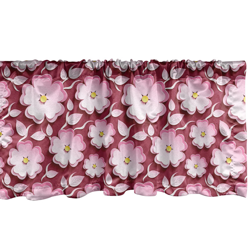 Ambesonne East Valance Pack of 2 Romantic Floral Pattern - Pink Yellow Maroon