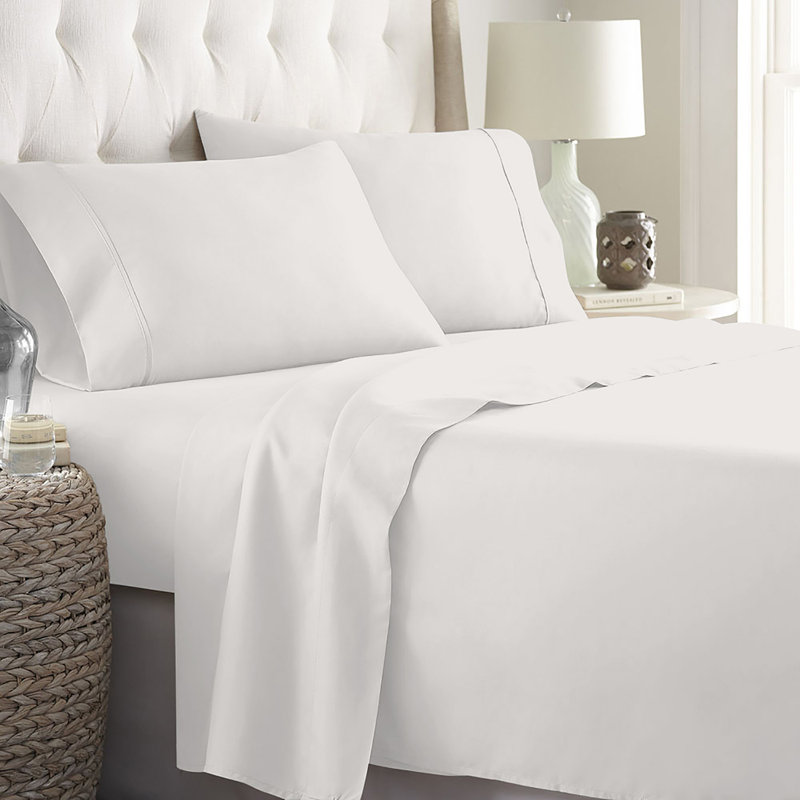 1800 Percale Sheet Set, Queen Sheet Set + Fitted Sheet + 2 Pillowcases, Ivory