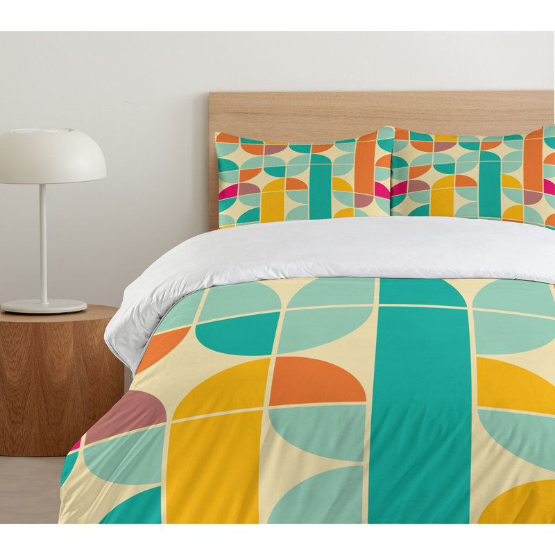 Retro Multicolor Geometric Queen Duvet Cover Set