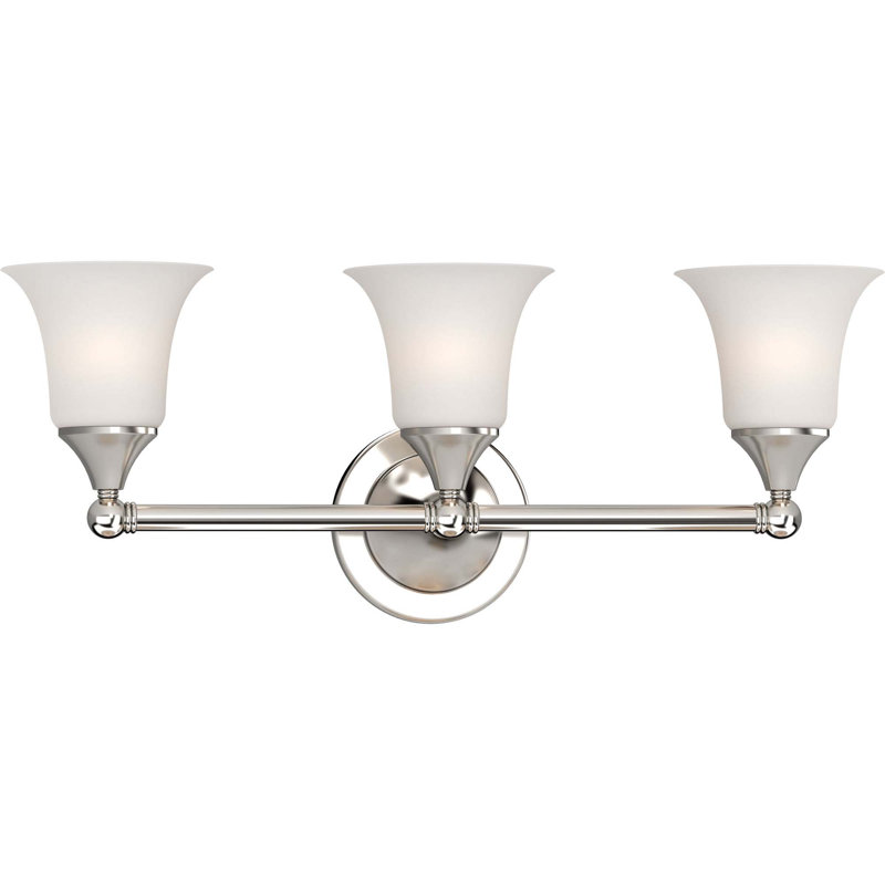  3-Light Indoor Brushed Nickel Vanity Wall Mount with Etched White Cased Glass, Brushed Nickel