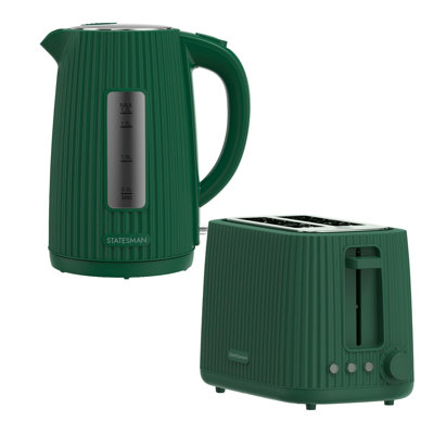 1.7L Ribbed Kettle & 2 Slice Toaster Green