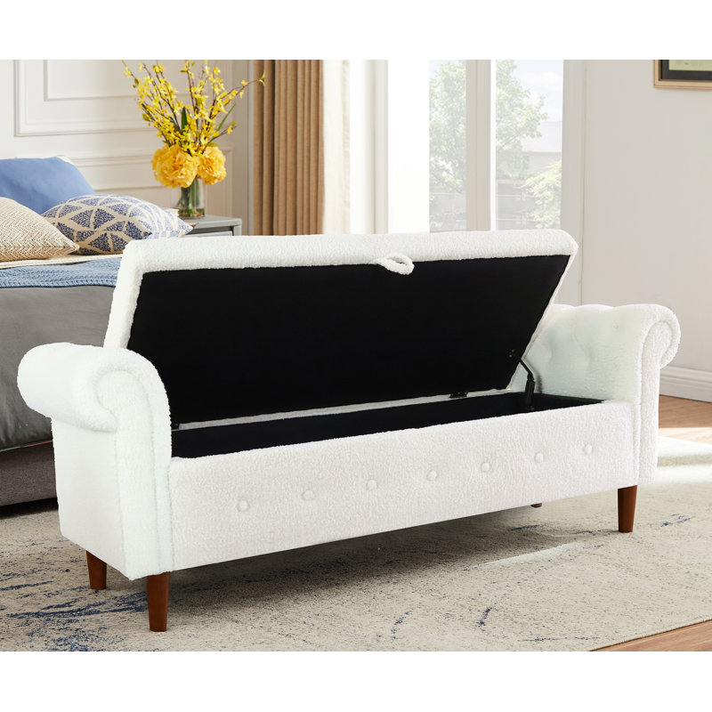 Repose-pieds de rangement rectangulaire 63 po Jamii-Leigh, 100 % polyester blanc