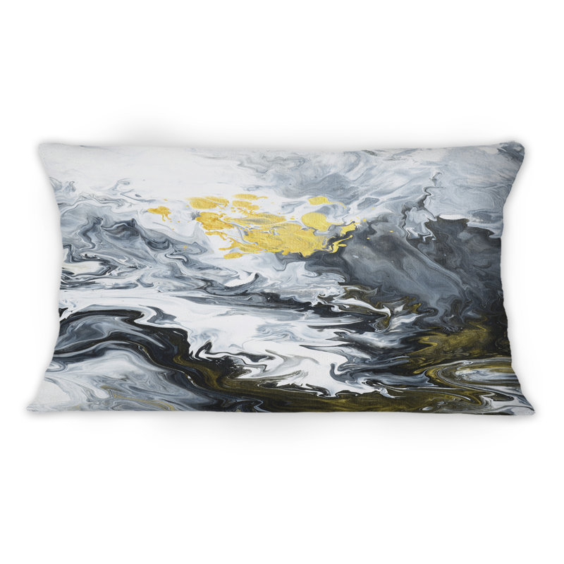 Coussin décoratif doré doré, blanc et jaune Marble Clouds III 1