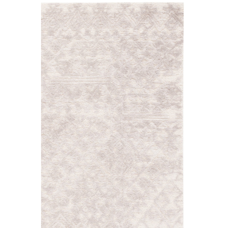 Tapis gris / ivoire en laine / coton touffeté à la main Jaquelene, Rectangle 8 pi x 10 pi