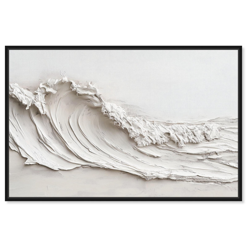 Vague sur toile blanche par Art Remedy, Noir, H 21 po x l 31 po, Cadre flottant