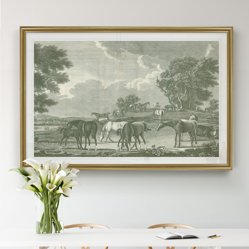 Scènes équestres I - impression, H 30,5 po x l 42,5 po x P 1,5 po, Or