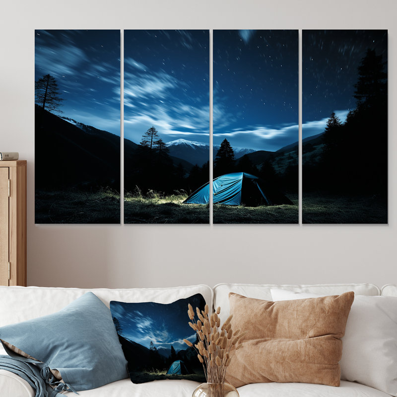 Starlit camping In Canada I - camping voyage, art mural 4 pièces, H 32 po x l 64 po