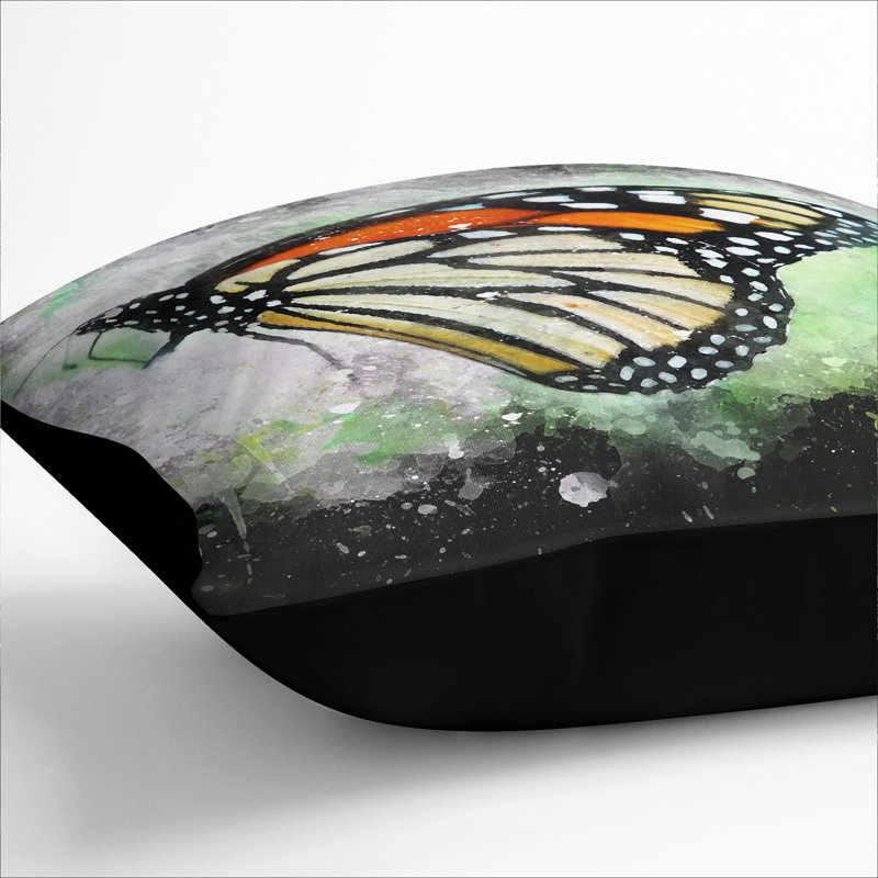 Monarch Butterfly Paint Splash Square Throw Cushion, Black, 40cm H x 40cm W x 15cm D