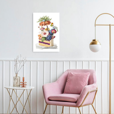 Floral Cake Slice Colorful Elegant Vibrant Butterfly Nature Flower Wall Art Print 1 Piece Wrapped Canvas Wall Art