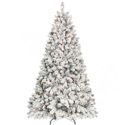 4FT Flocked Christmas Tree With 150 UL Lights And 21 Natural Pine Cones – Snowy PVC Tips, 366 Tips, Hinged Structure, Stable Metal Stand, Easy Setup