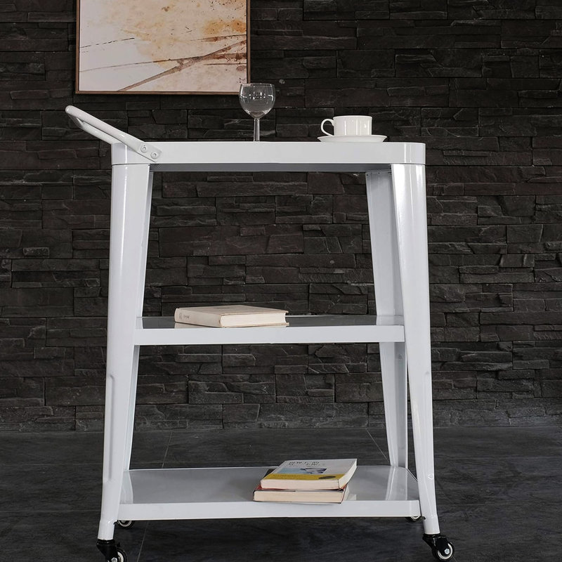 Industrial 3-Tiered White Dining Cart With Swivel Wheels And Long - Lasting Metal Build For Kitchen Use, 33.7"H X 23.8"W 13.8", Assembly Required All Composition Kitchen, 33.7" Height, 23.8" Width,
