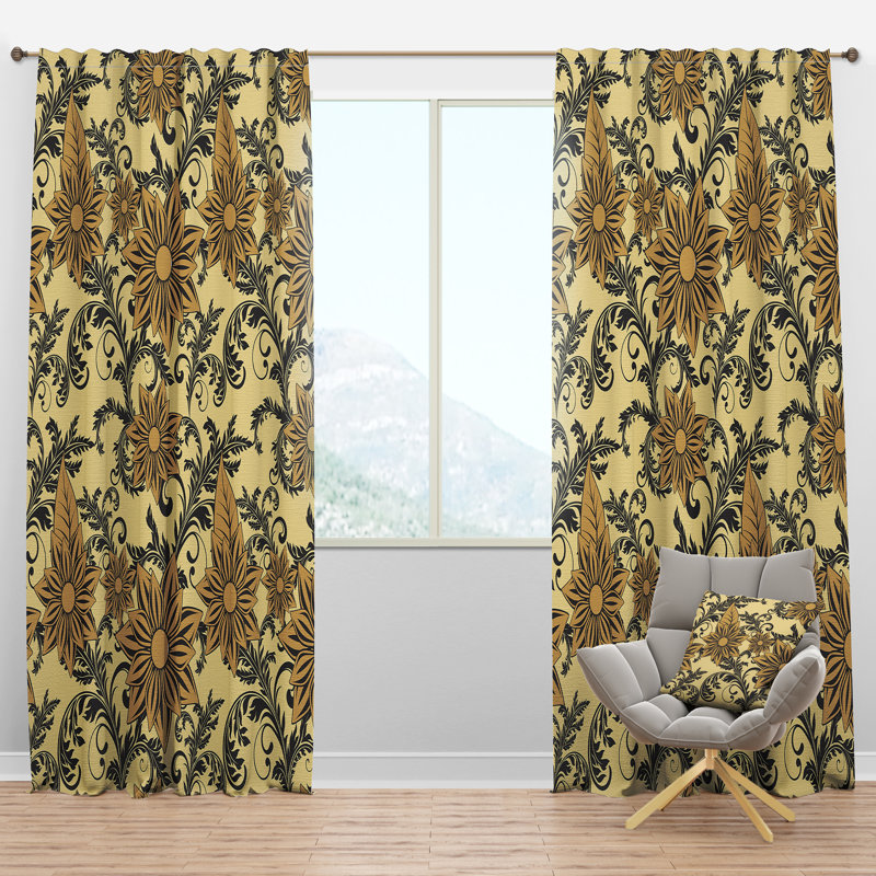 Floral Background - Nature Bohemian & Eclectic Semi-Sheer Single Curtain Panel, 52"W x 90"L