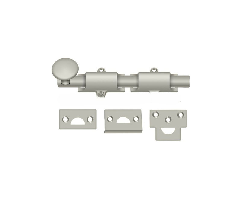 Boulon de surface 8 po Deltana 8SB15; robuste; finition nickel satiné, Nickel satiné