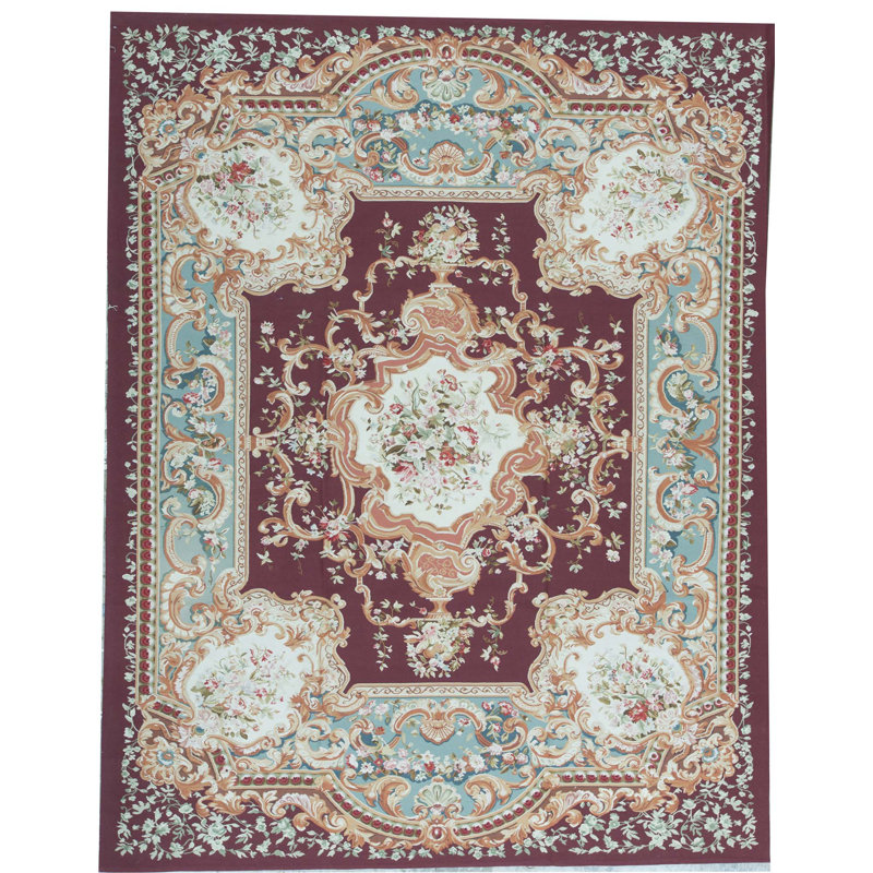 Hand-Knotted High-Quality Wine and Blue Area Rug