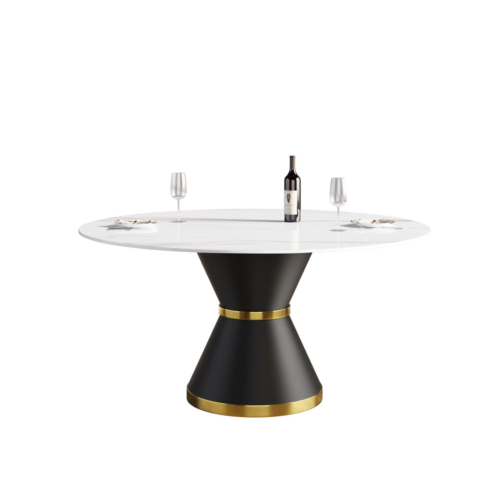 Orren Ellis Modern Artificial Stone Round Dining Table with Carbon ...