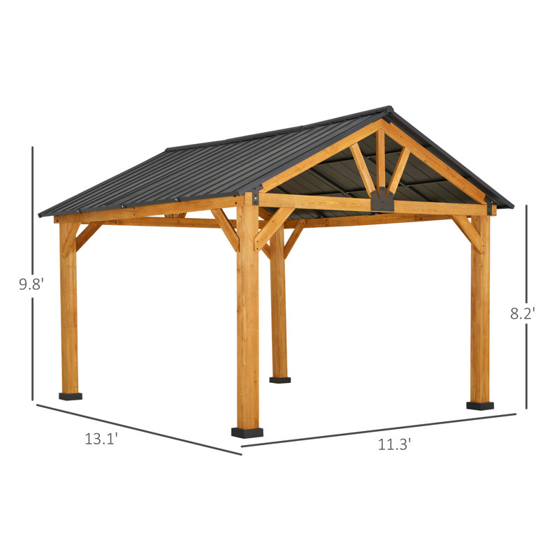 Large Natural Wood and Steel Outdoor Patio Gazebo