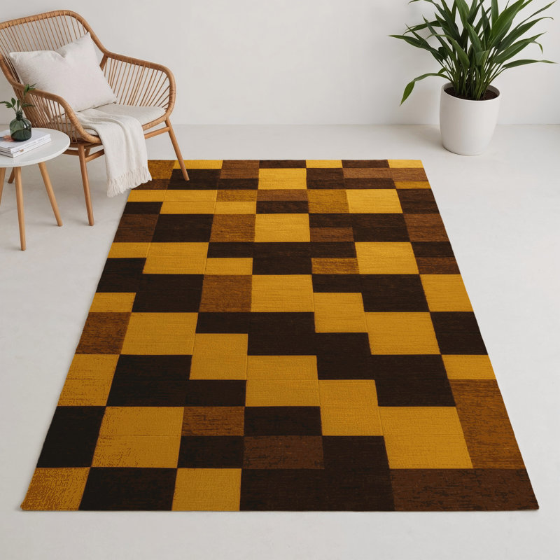 Tapis d'intérieur et d'extérieur à carreaux brun, Rectangle 5 pi x 7 pi