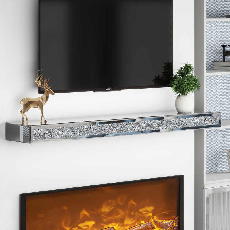 Aldobrando 60" Mirrored Glass Fireplace Mantel Floating Shelf, 3.94" H x 60" W x 8.7" D