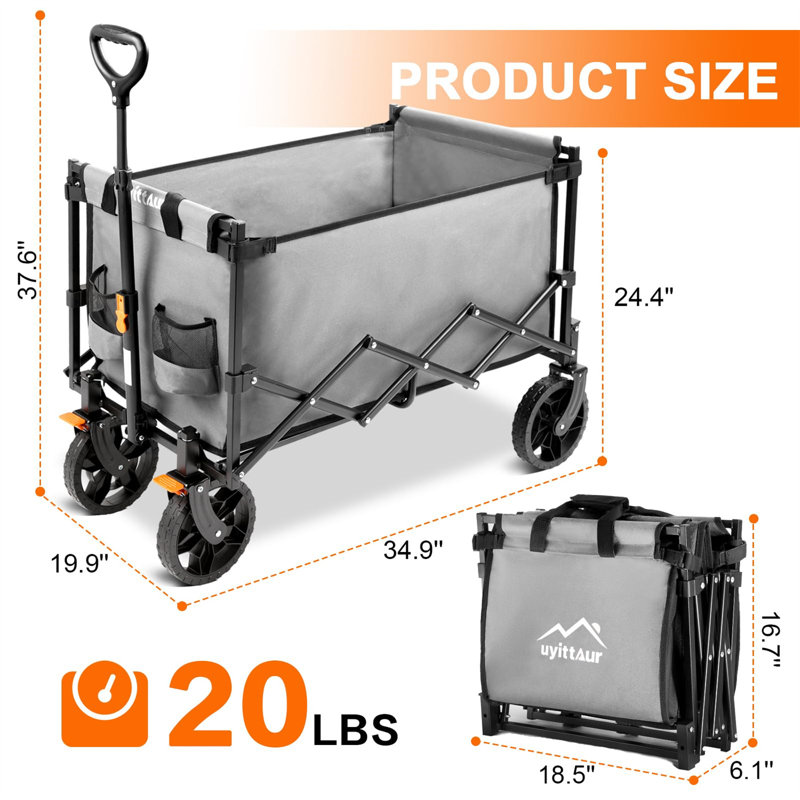 Compact Folding Wagon Garden Carts, Gray