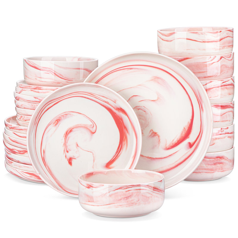 24 Piece Porcelain China Dinnerware Set - Service for 8, Pink