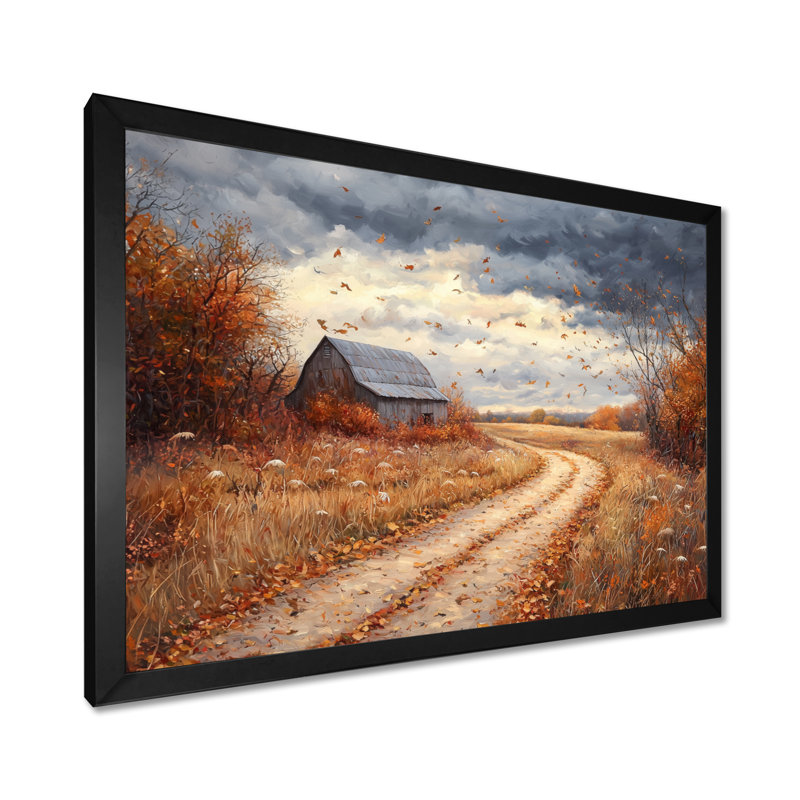 Dreshertown Windy Prairie Leaves Path To The Barn I - feuilles d'art mural pour le salon, H 30 po x l 40 po