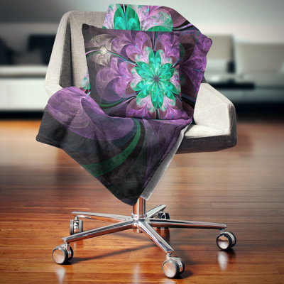Glittering Purple Green Fractal Flower - Floral Printed Pillow