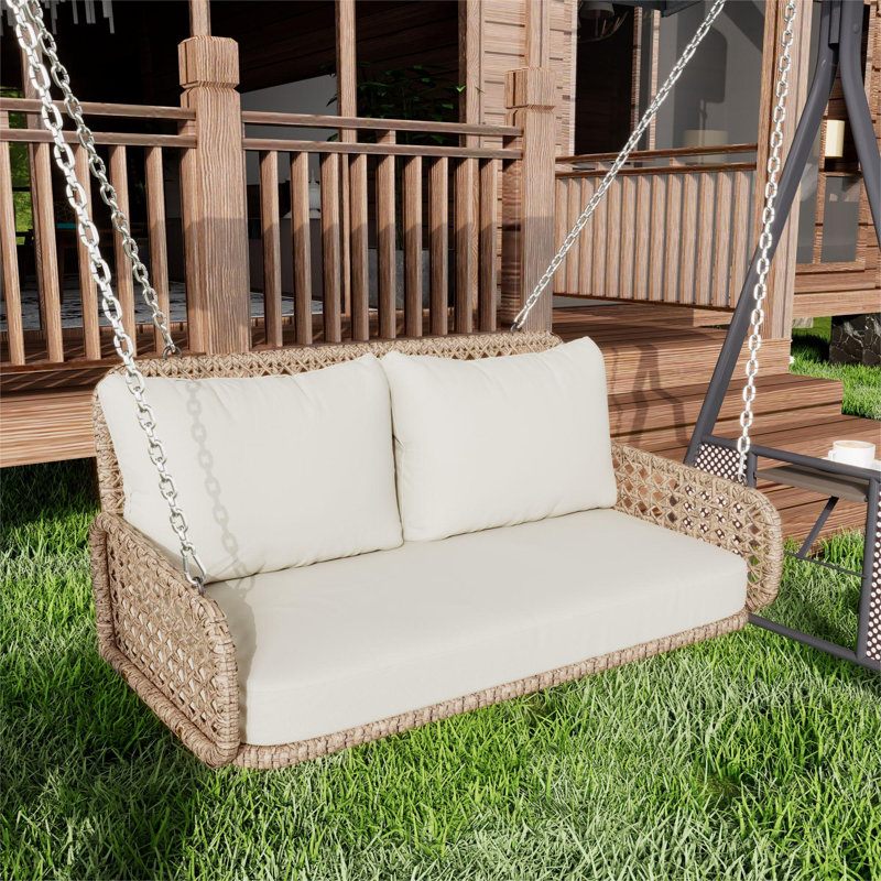 Neilsen 2 Person Hanging Porch Swing and Cushions, Beige