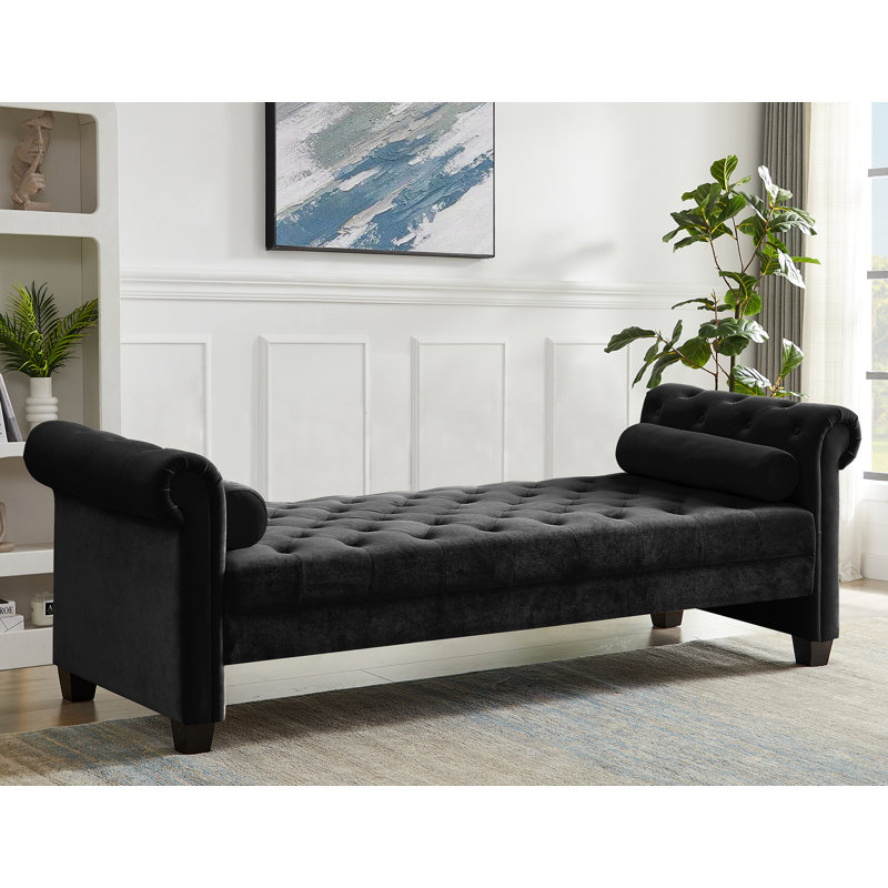 Velvet Upholstered Bench, Black