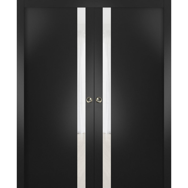 Portes coulissantes en verre givré Planum, Noir mat / blanc, 84 po x 96 po