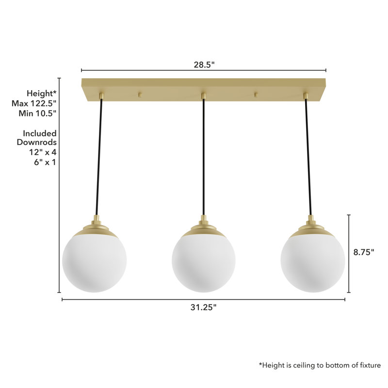 Hepburn 3 - Light Linear Globe Pendant, Painted Modern Brass