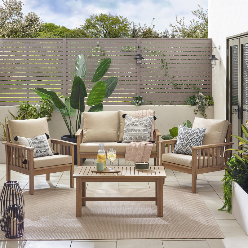 Ensemble de conversation de jardin en bois massif pour 4 personnes Vita - Table de patio moderne et chaises