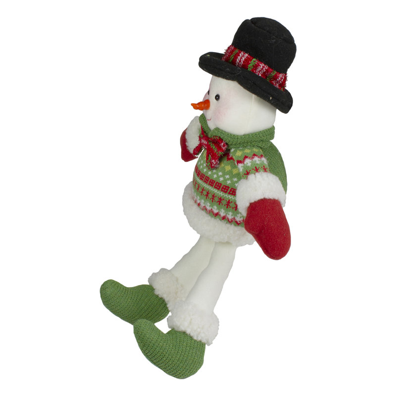 Figurine de Noël en forme de bonhomme de neige souriant assis 18 po rouge et vert