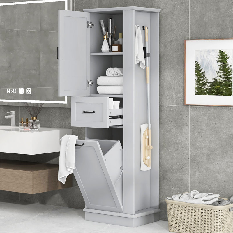 Modern Tall Storage Cabinet – Tilt-Out Compartment, Adjustable Shelves, 80LBS Capacity, Soft-Close Hinges, Aluminum Alloy Handles,  For Bathroom & Home Organization
