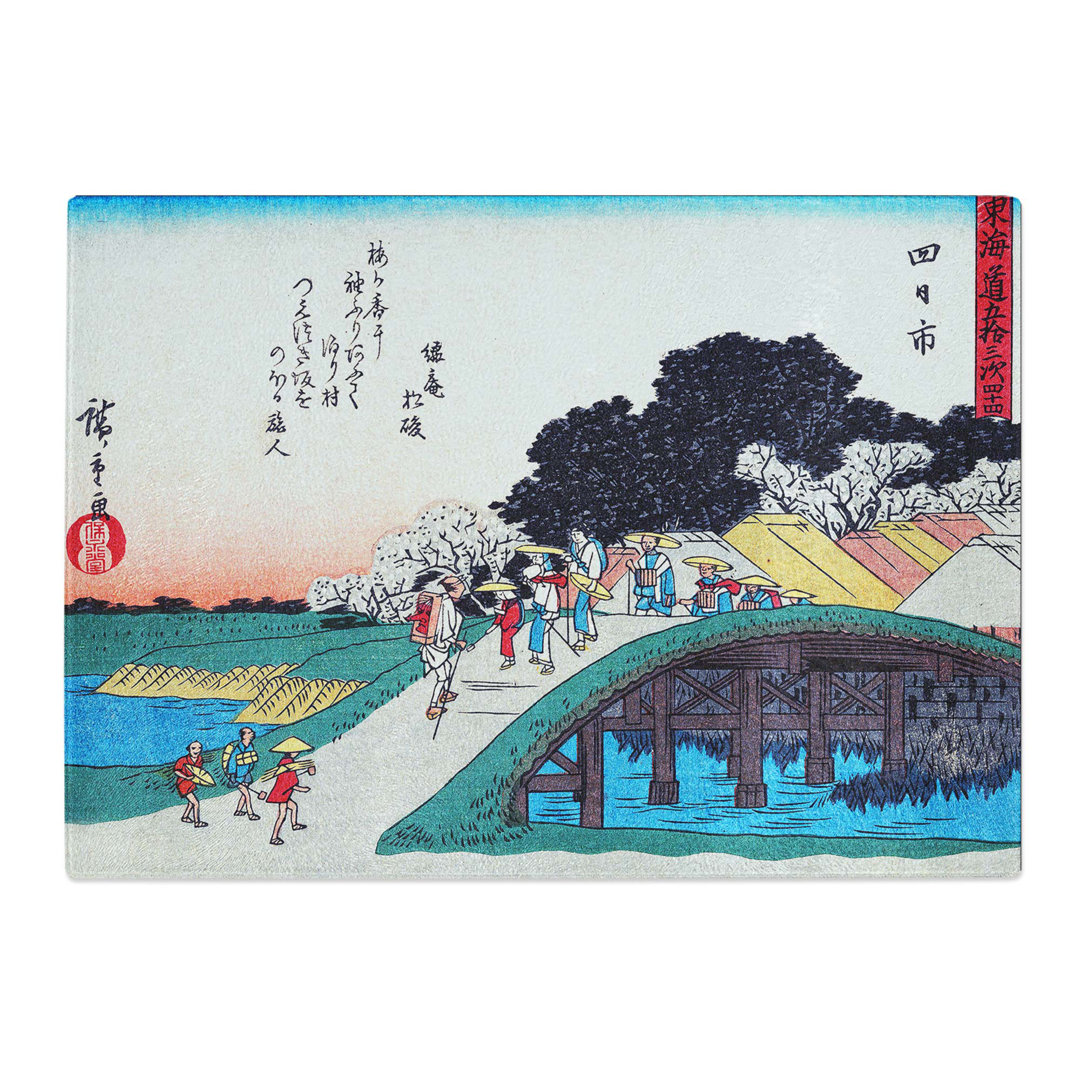 Tempered Glass Yokkaichi Bridge by Utagawa Hiroshige Chopping Board