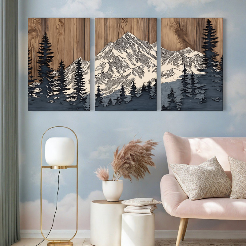 Union Rustic Mountain Landscape with Pine Trees Canvas Wrapped Wall Art ...