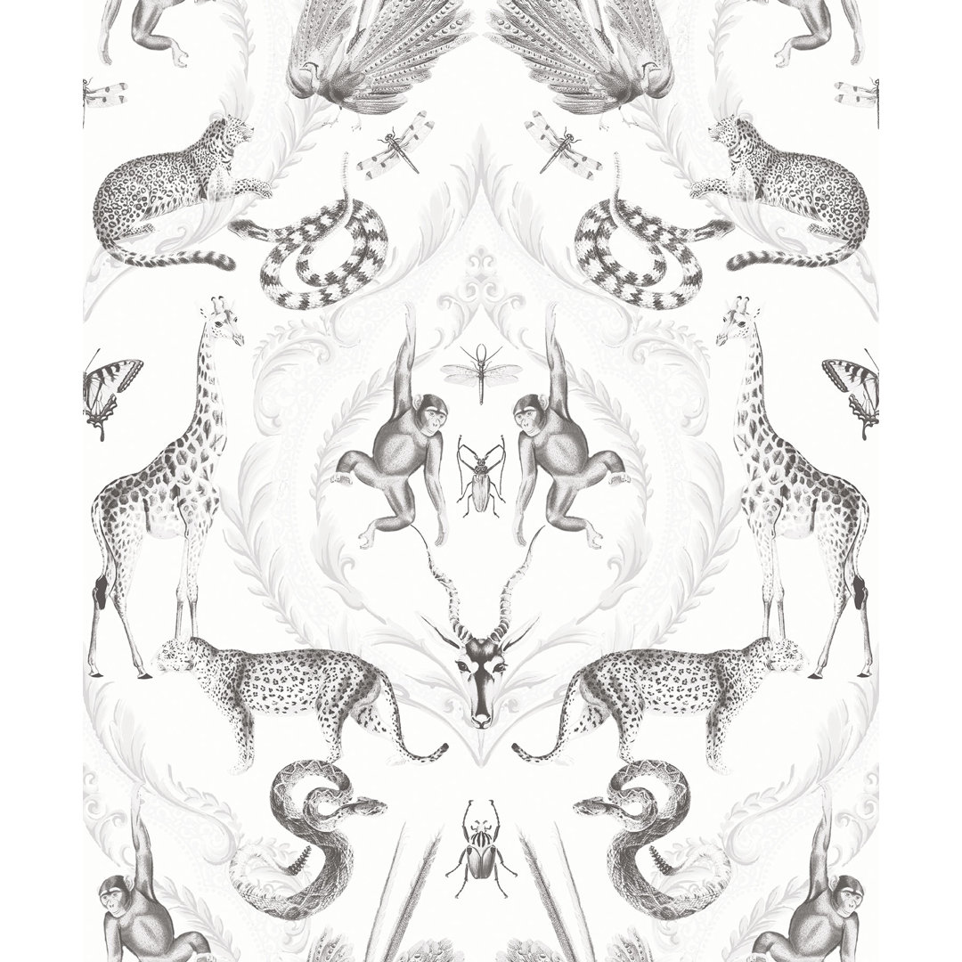 Bazaar Metallic Jungle Menagerie Damask 33' L x 21" W Wallpaper Roll Galerie Wallcoverings