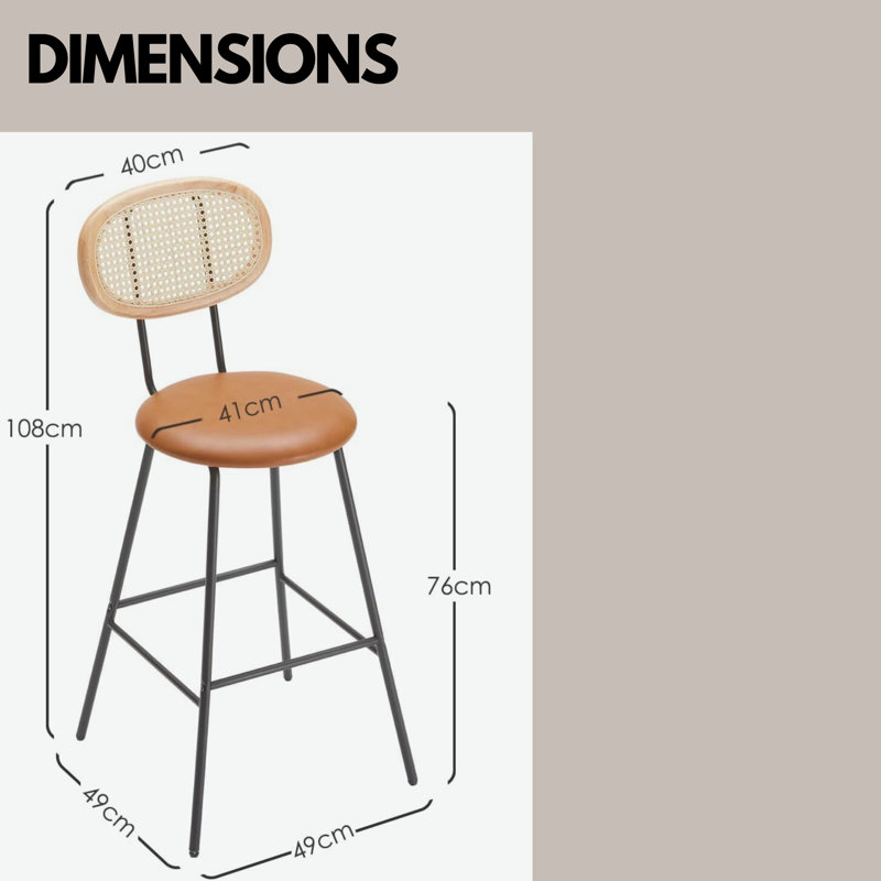 Ezrol 2-Piece Adjustable Height Stools Industrial Faux Leather With Back & Footrest, Brown
