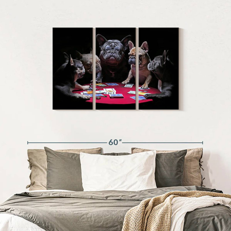 Dogs Play Poker 3 pièces, H 28 po x l 45 po x P 1,25 po