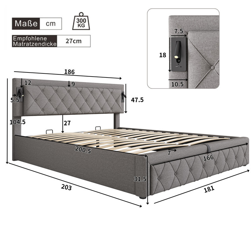 Eyota Upholstered Ottoman Storage Bed, Super King (6')