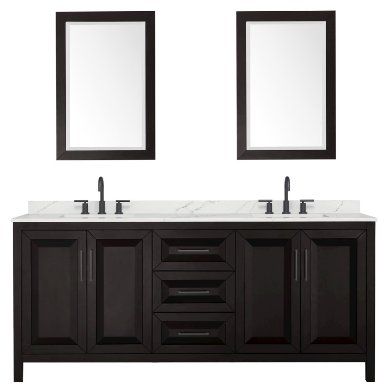 Daria 80 in. with Mirror Vanity, White Quartz, Brown, Matte Black