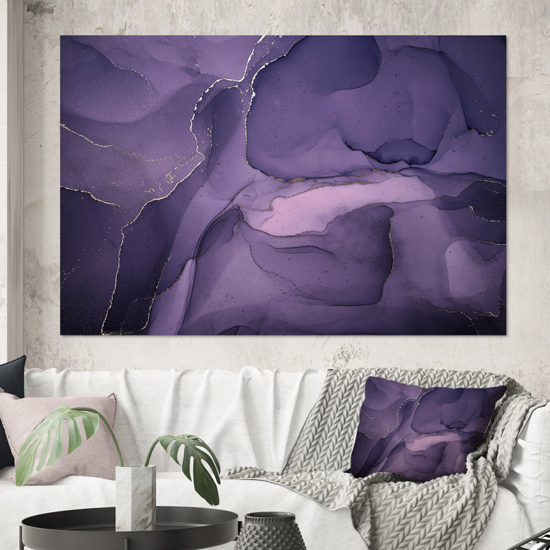 «Mauve et gris», nuages d'encre de marbre II - peinture sur toile, H 40 po x l 60 po x P 1,5 po, Toile tendue