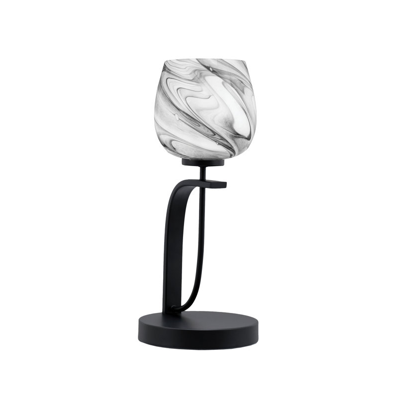 Lampe d'appoint Cavella, fini noir mat avec verre tourbillon onyx de 6 po