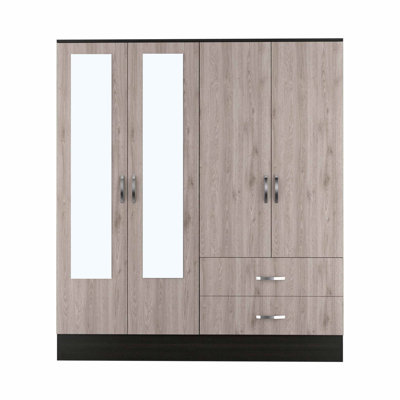  Penderie 71 "en chêne clair et noir à quatre portes avec miroirs