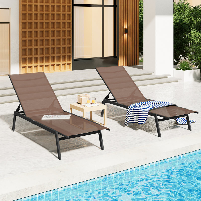 Adjustable Outdoor Chaise Lounge For Outside (set Of 2), Brown